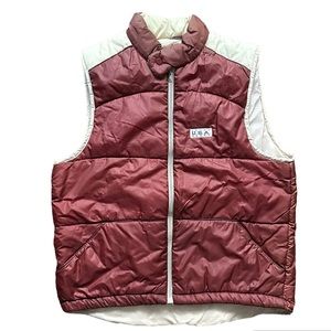 vintage 1980s two tone burgundy maroon white puffer puffy vest winter large